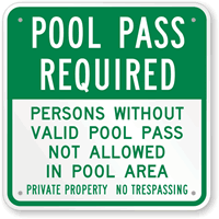Pool Pass Required Sign