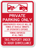 Private Property Parking 24 Hour Surveillance Sign