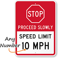 Stop Proceed Slowly Speed Limit MPH Parking Sign