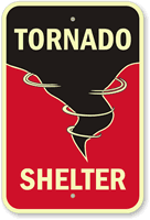 Tornado Shelter Sign - Glow-in-the-Dark Emergency Sign, SKU: K-9397G