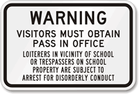 Warning Visitors Obtain Pass In Office Sign