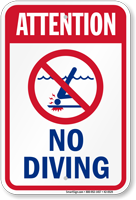 Attention No Diving Pool Safety Sign