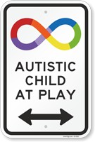 Autistic Child At Play with Bi-Directional Arrow Sign