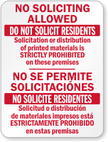 Bilingual No Soliciting Allowed On These Premises Sign