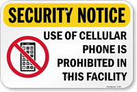 Security Notice Cellular Phones Prohibited Sign