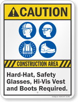 Construction Area Safety Glasses Vest Required Sign
