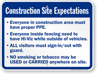 Construction Site Expectations Sign