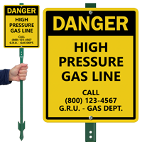 Custom Danger High Pressure Gas Line LawnBoss Sign