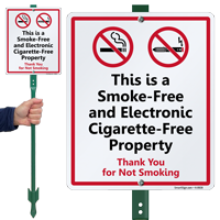 Smoke Free And Electronic Cigarette Free Signs with Symbol   Yard Sign with Stake