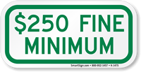 $250 Fine Minimum ADA Handicapped Sign