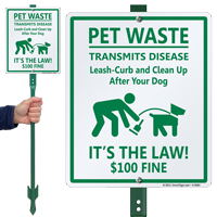 Pet Waste Transmits Disease $100 Fine LawnBoss Sign