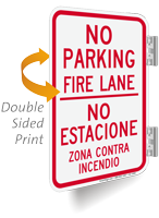 No Parking, Fire Lane, Bilingual Double Sided Sign