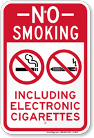 No Smoking, Including Electronic Cigarettes Sign with , Vertical