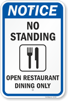 No Standing   Open Restuarant: Dining Only w/ Clipart