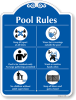 Pool Rules Keep 6ft Apart Wear Face Covering No Larger Gathering Wash Hands Social Distancing Pool Rules Sign