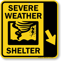 Severe Weather Shelter Down Right Arrow Sign
