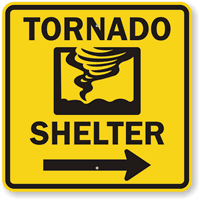 Tornado Emergency Shelter Sign with Right Arrow Symbol