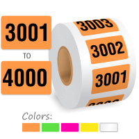 3001 4000 Color Coded Consecutively Pre Numbered Labels Roll