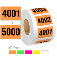 Color Coded 4001 to 5000 Sequentially Pre Numbered Labels