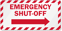 Emergency Shut-Off Sprinkler Label with Right Arrow