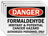 Formaldehyde Irritant & Potential Cancer Hazard Danger Label