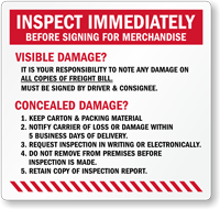 Inspect Before Signing Custom Damaged Shipping Labels