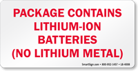 Package Contains Lithium Ion Batteries Label