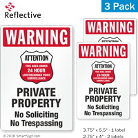 Warning No Trespassing 24 Hour Surveillance Label Set