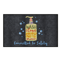 Wash Clean Sanitize Protect Committed to Safety Message Mat horizontal 