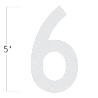 Die-Cut 5 Inch Tall Reflective Number 6 White