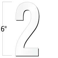 6 inch Die-Cut Magnetic Number - 2, White