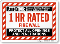 1 Hour Fire Protect Openings And Penetrations Wall Sign