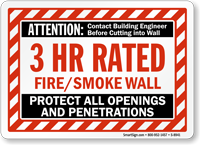 3 Hour Fire Protect All Openings Wall Sign