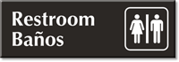 Bilingual Restroom Engraved Sign with Male Female Pictograms
