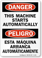 Danger Machine Starts Automatically Sign