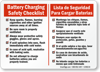 Bilingual Battery Charging Safety Checklist Sign