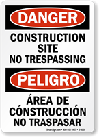 Bilingual Construction Site No Trespassing Sign