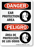 Bilingual OSHA Danger Ear Protection Area Sign