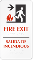 Bilingual Braille Fire Exit Arrow Sign