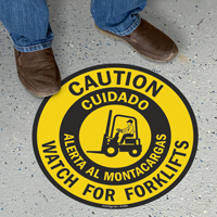 Bilingual Caution Forklift Traffic Slipsafe™ Floor Sign