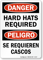 Danger Hard Hats Required Sign Bilingual