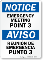 Bilingual Emergency Meeting Point 3 Sign
