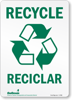 GoGreen Recycle Recicle Bilingual (With Symbol) Sign