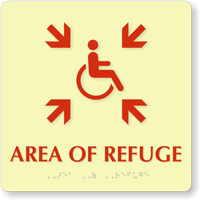 Glow Area Of Refuge Wheelchair Symbol Braille Sign