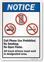 Cell Phone, Smoking, Open Flames Prohibited Sign