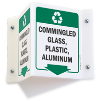 Commingled Glass Projecting Recycling Sign