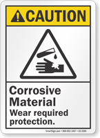 Corrosive Material ANSI Caution Sign