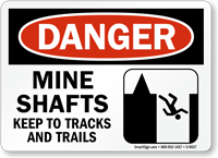 Mine Shafts Keep To Tracks Trails Danger Sign