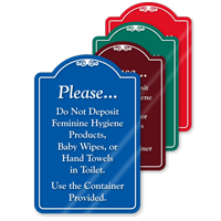 Do Not Deposit Hygiene Products ShowCase Sign