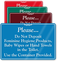 Dont Deposit Feminine Hygiene Products Toilet Sign